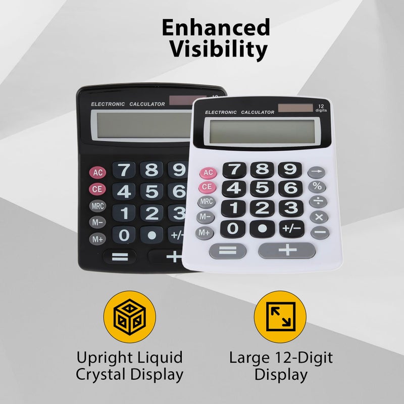 Lily's Home Lily' Home Jumbo 12 Digit with Solar Power, Large LCD Display - Desktop Calculator, Dual Power, Large Button Design, Battery Operation, Easy-to-Read Tilted, for Home, Office, School, Class & Business - Image 3